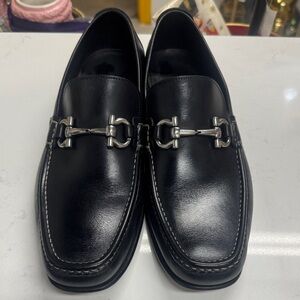 Salvatore Ferragamo Black Leather Slip-On Loafers